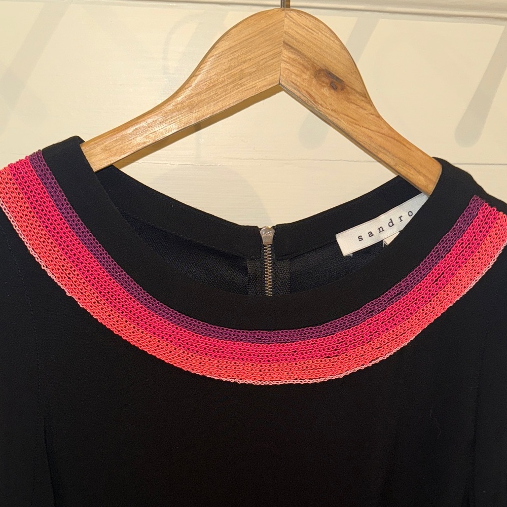 Sandro Black Dress with Pink and Purple Trim